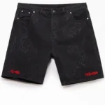 Civil Cyber Core Regime Washed Black Baggy Jean Shorts Front View