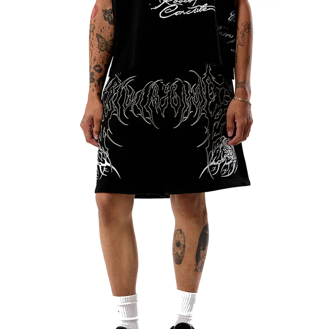 Civil Hostile Bloom Baggy Denim Jorts Detail View